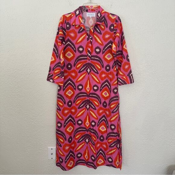 Navybleu Sara Ikat Long Tunic Dress Pink XS - Picture 1 of 5